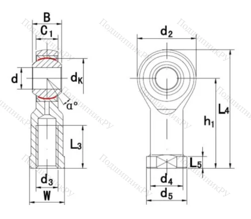 Шарнирная головка с внутренней левой резьбой GIKL 10 PW A в Калуге