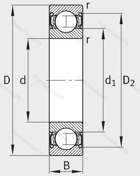 Однорядный шариковый подшипник 6011 2RSR