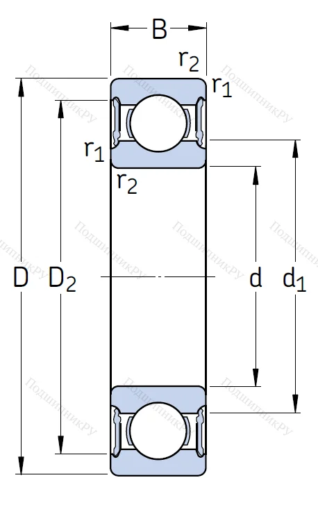 Однорядный шариковый подшипник 62205 2RS 1