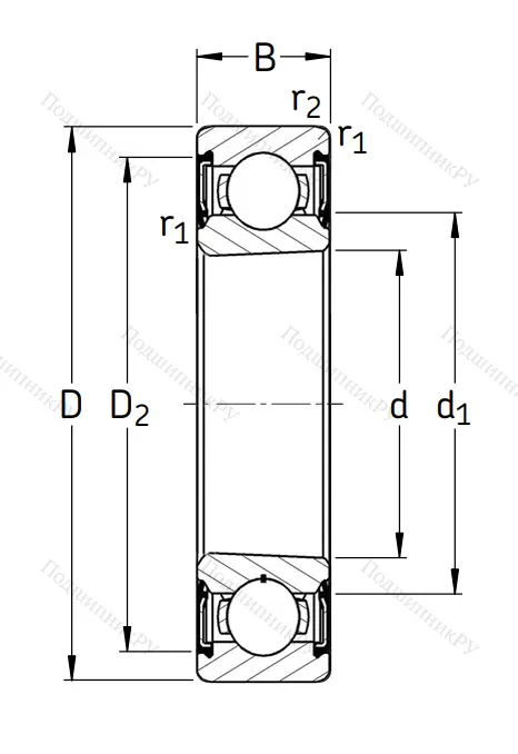 Однорядный шариковый подшипник 6207 2RS 1 K