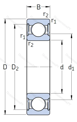 Однорядный шариковый подшипник 6207 2RS 1 от производителя  SKF