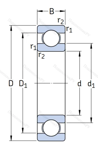Однорядный шариковый подшипник 6204 от производителя  SKF