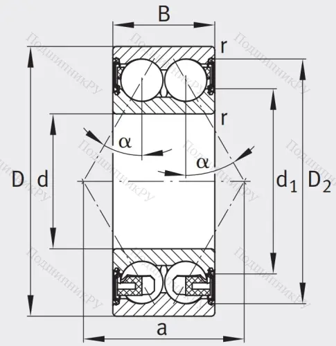Двухрядный шариковый подшипник 3304 BD XL 2HRS TVH от производителя  FAG