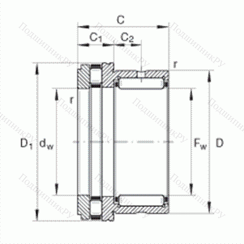 Подшипник комбинированный с короткими цилиндрическими и игольчатыми роликами NKXR 40